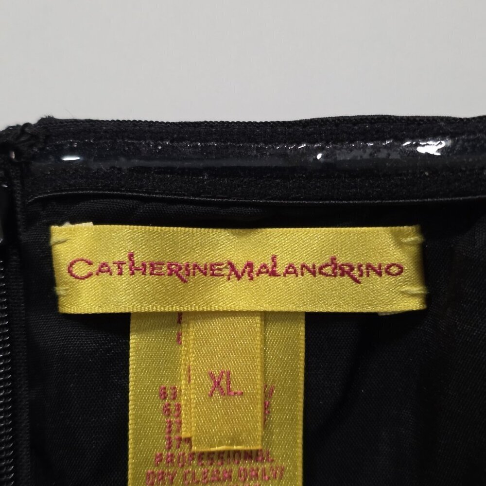 Catherine Malandrino Satin Dress XL Black Mini Lined Chiffon SS Bow LBD Cocktail - Picture 3 of 16